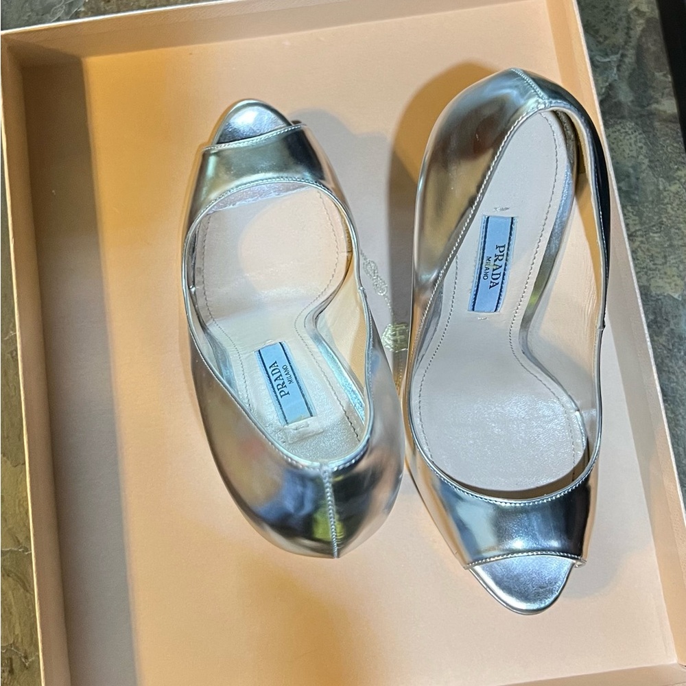 Prada Calzature Donna Size 35.5 Stiletto Heels Argento/Silver - Picture 6 of 13